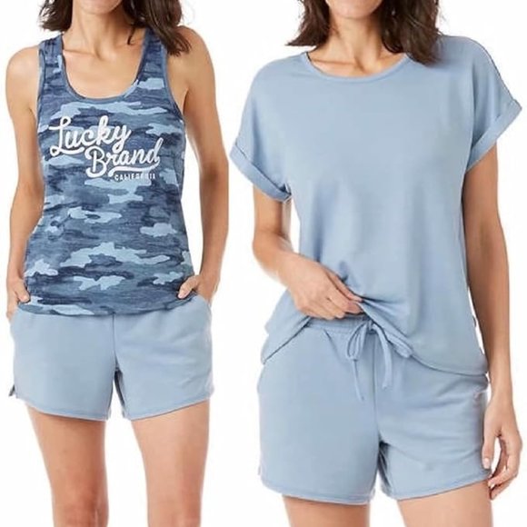 NWT Lucky Brand Women's 3 Piece Pajama Set Size M Blue Camouflage $85 8HL112 - Picture 1 of 2